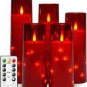 kakoya Flameless LED Candles with Timer 5 Pc Flickering Flameless Candles for Romantic Ambiance and Home Decoration Stable Acrylic Shell,with Embedded Star StringBattery Operated CandlesRed