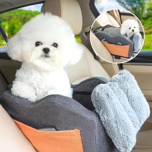 Dog Car Seat for Small Dog Center Console Seat Pet Booster Seat for Car Puppy Car Seat for Small Dogs(Dark Gray with Net Cover)