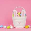 CubesLand Easter Bunny Basket Easter Buckets for Kids with Ear, Easter Egg Hunt Basket Bags Easter Gifts for Girls Baby Kids Children Pink White 9.8 x 7.8 x 7.8