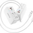 SUPERONE Retractable iPhone Charger, 4-Port USB C Charger Block, iPhone Chargers Fast Charging with USB C & Apple Cable, Wall Chargers for iPhones 17/16/15/14/13/12/11 Series, Pad, Samsung, Pixel, Type-C & Apple Cables - White