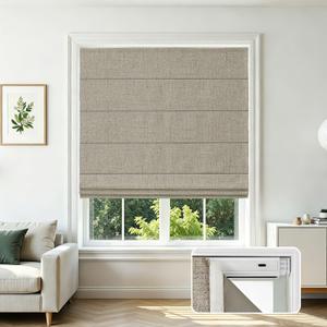 Joydeco No Drill Cordless Roman Shades, Blackout, 30" W × 72" H, Linen