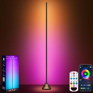 Tyute RGB Corner Floor Lamp, LED Standing Lamp with Luminous Base, Music Sync and 16 Million Colors, App & Remote Control, Color Changing Mood Light for Bedroom, Living Room, Gaming Room