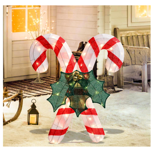 Bshine Lighted Christmas Outdoor Decoration, 19.6 Inch White Dog Wearing Christmas Hat and Cane, Furry Glowing Holiday Display Cute Puppy, Light Up Christmas Decor for Indoor Outdoor Yard Lawn Garden