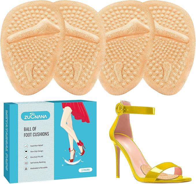 ZUCNANA Metatarsal Pads | 2 Pairs High Heel Inserts | Soft Gel Shoe Inserts for Women | Reusable Ball of Foot Cushions for Women Foot Pain Relief and Comfort | One Size Fits Any (Golden)