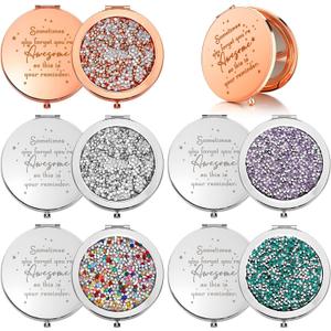 Roowest 10 Pcs Inspirational Compact Mirror Sometimes You Forget You're Awesome Appreciation Gifts for Women Employee Coworker Friends Birthday Party Favors Magnifying Pocket Mirror (Assorted Colors)