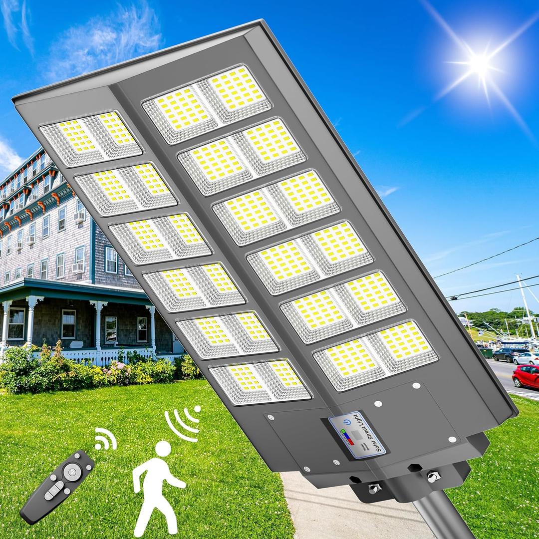 1-Pack Solar Parking Lot Lights,4800W Solar Street Light 240000LM Dusk to Dawn Street Lights Solar Powered, IP67 Waterproof Solar Wide Angle Lamp with Motion Sensor for Yard, Road (Black)