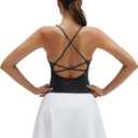 SUUKSESS V Neck Padded Longline Sports Bras Workout Open Back Tank Tops (Small, Black)