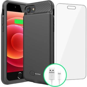 BOPPS Battery Case for iPhone 8/7/6s/6/SE(2022/2020), Ultra Slim Powerful 6000mAh Charging Case 360Protection Rechargeable Extended Battery Charger Cases for iPhone 8/7/6s/6/SE(3rd and 2nd gen) (Black)