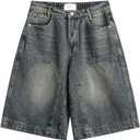 Streetwear Baggy Summer Jorts Y2K Shorts Dark wash Jorts Denim Bermuda Shorts, XL
