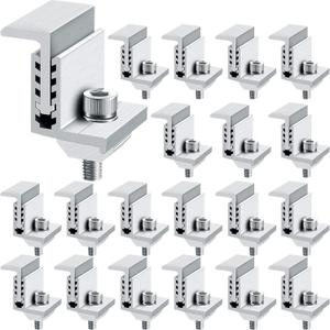 Zhengmy Solar Panel End Clamp Mounting Z Bracket Mid Clamps Aluminum Rail End Clamps Clips Adjustable Panels Grounding Gutter Kit for Pv Mounting System Install Hardware Fasteners Accessory(20 Pack)