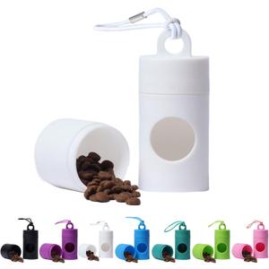 5 x Dog poop bag holder-2 in 1 Dog Waste Bag holder Comes with pet snack box for Leash Lightweight Pet Waste Bag DispenserEquipped with nylon rope and buckle (Excluding dog waste bag)(White)