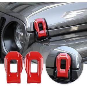 Voodonala for Jeep JL ABS Hood Latches Engine Buckle Bonnet Fastener Engine Cover Decor Trim Protction Cover for 2018-2026+ Jeep Wrangler JL JLU Gladiator JT 4xe Exterior Accessories ABS Red 2pcs