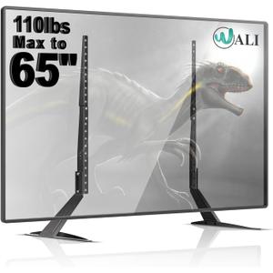 WALI Universal TV Stand 55 inch TV, TV Stand Mount for 22-65 Inch LCD Flat Screen TVs, Table Top TV Stands Holds up to 110lbs Mounting Holes up to 800 by 500mm (TVS001), Black