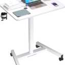 28-Inch Mobile Standing Desk, Computer Workstations with Cup Holder, Portable Standing Desk with Lockable Wheels, Rolling Table for Home Office Classroom Hospital (Snow-White, Steel Classic)