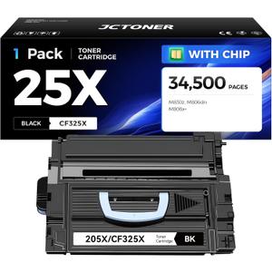 25X CF325X Black Toner Cartridge 1-Pack with Chip High Yield Replacement for HP 25X CF325X Compatible with HP LaserJet Enterprise M806dn M806x+ Flow MFP M830z Printer Ink Copier Scanner (34,500 Pages)