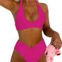 Women's Sexy High Leg Triangle Halter Bikini Set Padded Cup Bikini Cheeky Swimsuit V Cut Thong Bathing Suit, M