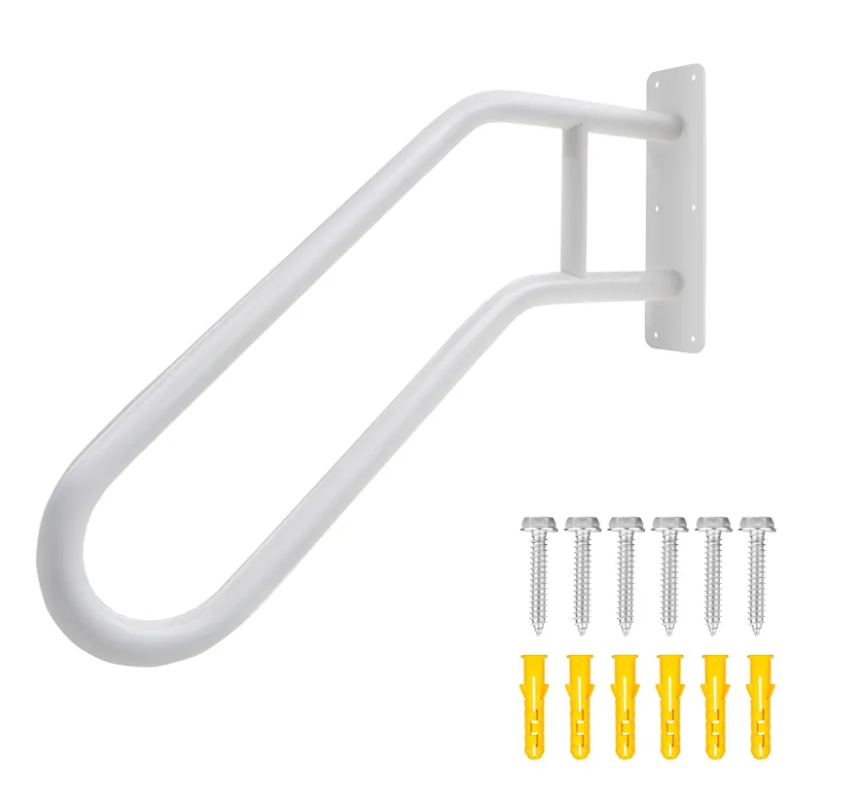 25 Inch Heavy Duty White Metal Stair Railing Outdoor - Garage, Porch, Garden Steps Rails, U-Shaped Powder Coated Hand Rails for Seniors, Indoor Staircase Handrail