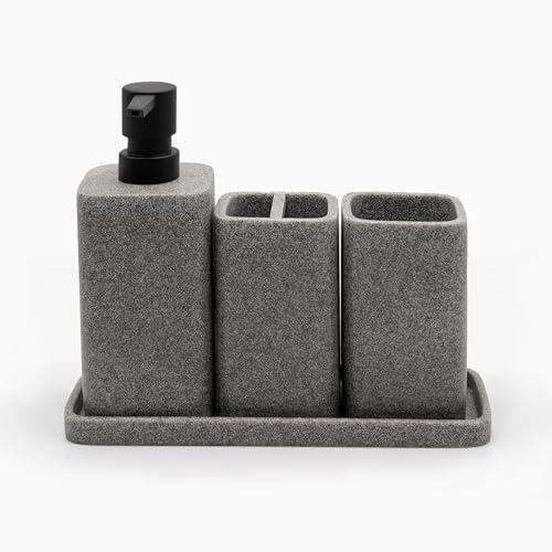 ZCCZ Grey Bathroom Accessory Sets, 3 Pieces Bathroom Accessories Complete Set Vanity Countertop Accessory Set, Includes Lotion Dispenser Soap Pump, Tumbler, Toothbrush Holder and Tray