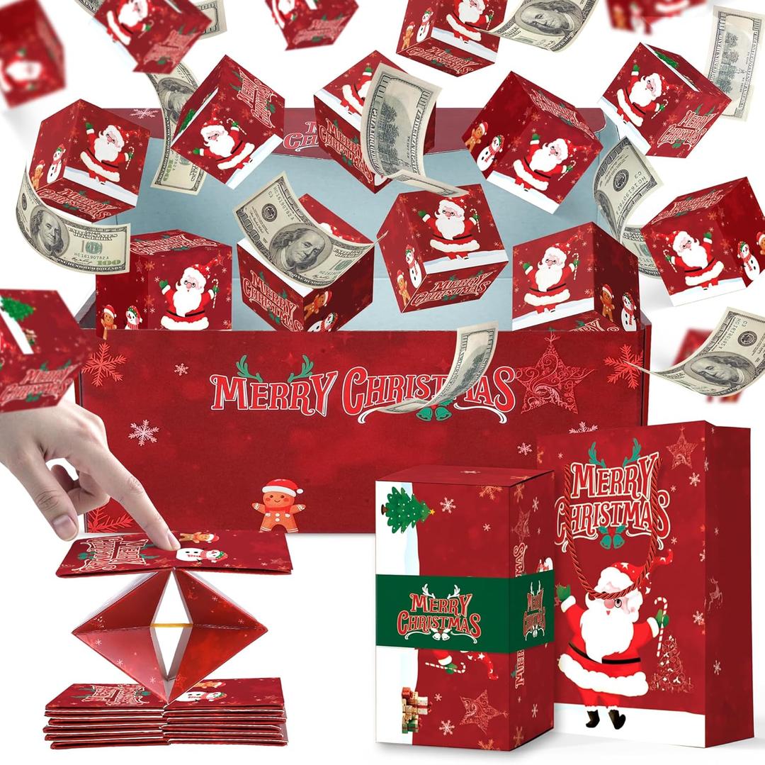 PINNORY Surprise Gift Box Explosion for Money, 18 Bounces Christmas Money Gift Boxes for Cash Pop Up with Gift Bag, Upgraded Elastic Exploding Gift Boxes for Cash, Photos & Notes, Fun Holiday Gift Giving