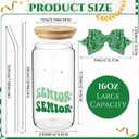 Hushee Class of 2027 Senior Night Gifts 16 oz Glass Water Bottle with Lids Straws Glitter Bow Straw Topper Senior 2027 Tumbler Graduation Gift for Her Women Team Coach Player(Green)