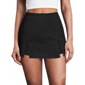 Avanova Women Double Slit Jean Skort Bodycon Mini Skirt Denim High Waisted Short Skirts M