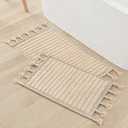 Lucky Brand Boho Rug 100% Cotton Fringe Boho Bathroom Rugs 17” x 24" + 20" X 32" Boho Bath Mat, Sadie Light Gray