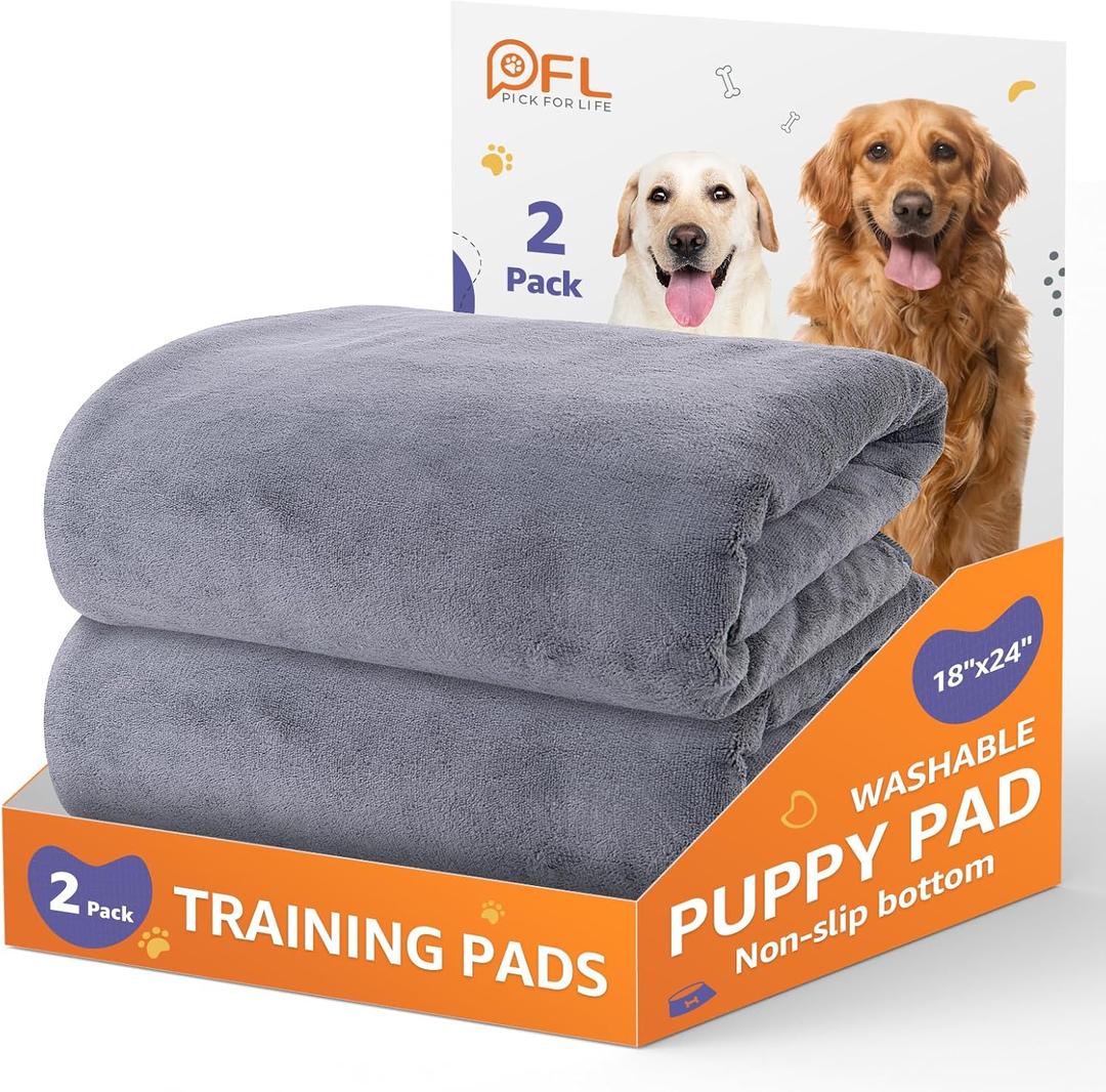 Washable Dog Pee Pads 24x36 2Pack Reusable, Absorb Dog Mats Non-Slip for Puppy Training, Whelping, Potty, Playpen, Crate