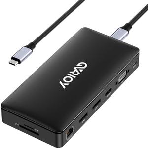 USB C Laptop Docking Station, 15 in 1 Triple Display Multiport Adapter 3 Monitors Dock with Dual DP, HDMI, VGA, USB C/A, RJ45, SD/TF, Mic/Audio, PD Compatible for MacBook/Dell/HP/Lenovo Laptops