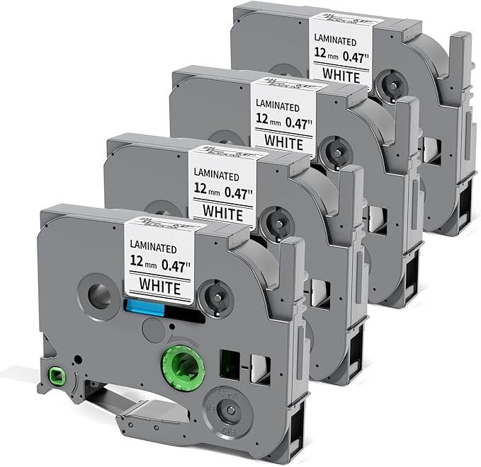 Replacement for Brother P Touch Label Tape TZe TZ Tape 12mm 0.47 Inch Laminated White TZe-231 TZe231 Label Maker Tape Refills, Compatible with Brother PT-D210 D220 H110 D400 D410 D600 D610BT, 4-Pack