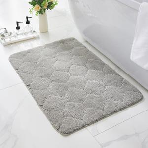 Ruggnovea Bathroom Rugs 24x17, Machine Washable Non Slip Bath Mat for Shower Floor, Absorbent Quick Dry Bathmat with Rubber Backing for Bathroom Floor, Tub, Shower and Home Decor, Grey
