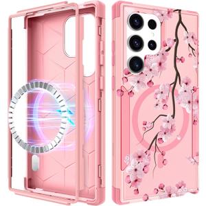 LISEVO for Samsung Galaxy S24 Ultra Case - [Compatible with MagSafe] Women Girls Cute Magnetic Protective Phone Cover Flower Girly Pretty Heavy Duty Shockproof Funda para Samsung S24 Ultra Cases (Blossom)