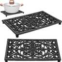 Sumnacon 2Pcs Rectangle Cast Iron Trivet - Heat Resistant Iron Trivet for Hot Dish Pot Pan Plate Teapot, Rustic Cast Iron Hot Dish Plate Holder for Kitchen Dining Table Countertop Cooktop (9.6 x 6.3 Inch, Black)