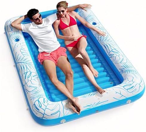 Jasonwell Inflatable Tanning Pool Lounger Float 4 in 1 Sun Tan Tub Sunbathing Lounge Raft Floatie Toys Water Filled Bed Mat Pad for Kids Adult Blow Up Kiddie Ball Pit Pool (XL)