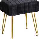 IBUYKE Velvet Rectangular Footrest Ottoman, Makeup Vanity Stool Side Table, Dressing Table Seat, Pouf Couch Stool, Golden Steel Legs, Black LG-51B