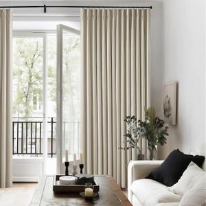 126 Inch Pinch Pleated Linen Blackout Curtains 2 Panels Taupe for Living Room Bedroom Thermal Insulated 100% Black Out Linen Drapes with Liner Room Darkening Window Curtains Burlywood Birch 40x126