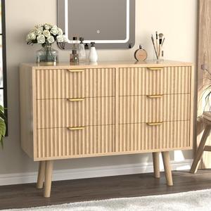 SFDOU Wooden Fluted Dresser for Bedroom,Modern Wide Chest of 6 Drawers Dressers for Bedroom Furniture,Wood Drawer Dresser with Storage, Easy to Assemble Dressers for Living Room,Hallway