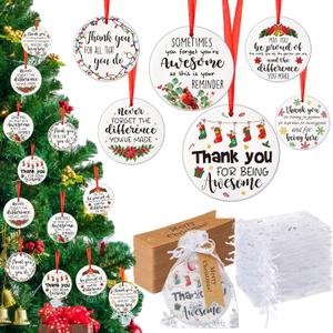Barydat 24 Set Ceramic Christmas Appreciation Gifts for Coworkers, Thank You Ceramic Ornaments Xmas Tree Hanging Ornaments with Tags and Bag for Coworker Office Friendship Xmas Tree Decor (Classic)