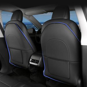 ANTETOKO Tesla Model 3/Y/S/X Leather Seat Back Protector,Wear-Resistant Backseat Kick Mats with Organizer Pocket,Waterproof Scratchproof Dirt-Resistant Protection - 2 PCS (Black)