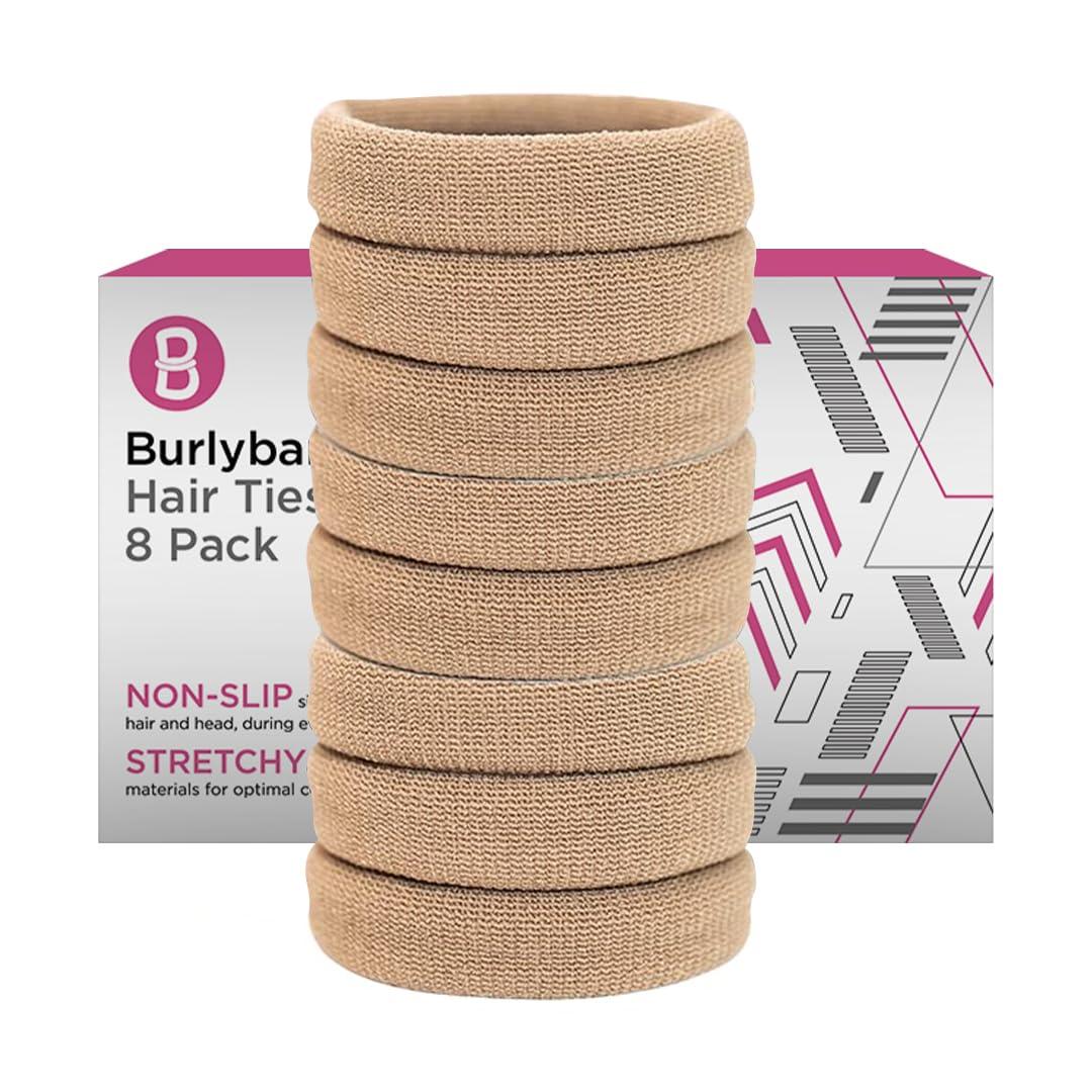 Large Hair Ties for Thick, Heavy or Curly Hair - Non-Slip, Non-Damage, Seamless Women's Ponytail Scrunchies - Lt Brown, 8 Pcs