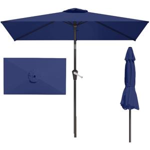 6.5' x 10' Rectangular Patio Umbrella Large Outdoor Market Umbrella w/UV Protection, Push Button Tilt and Crank Lift, Rectangle Table Umbrella for Garden, Deck, Pool, Patio, Navy Blue