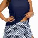 Plus Size Tankini with Skirt - Two Piece Swimsuit for Women Tummy Control Bathing Suit High Neck 2025 Swimwear (Navy Geometric), Plu 20