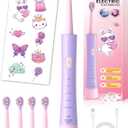 JTF Rechargeable Electric Toothbrush for Kids: 5 Gentle Modes for Ages 3+, Safe & Effective for Sensitive Teeth - with Fun DIY Stickers, 4 Soft Brush Heads, Children Sonic Toothbrush for Home & School