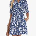 FENSACE Womens Casual Shirt Dress Ruffle Sleeve Button Down Shift Summer Dresses with Pockets XL