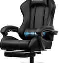 GTPLAYER Gaming Chair, Computer Chair with Footrest and Lumbar Support, Height Adjustable Game Chair with 360-Swivel Seat and Headrest and for Office or Gaming (Faux Leather, Black)