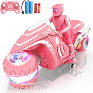 RC Motorcycle Toy with RGB Wheels Light, 360° Rotation High Speed Remote Control Dirt Bike with Rider, 2.4Ghz Off-Road Kids' Play Motorcycles for Girls Boys Age 5-12