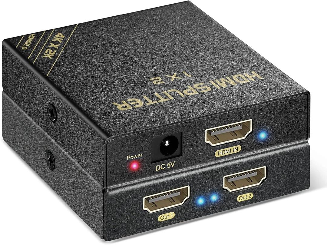 HDMI Splitter 1 in 2 Out 60Hz - HDCP Bypass 2.3, HDR, Dolby/DTS 5.1/7.1 - Compatible with Firestick 4k Max, PS3/PS5 & Elgato HD60s/x/Pro, Apple TV 4K, Retrotink, Roku soundbar, NOT for Phone