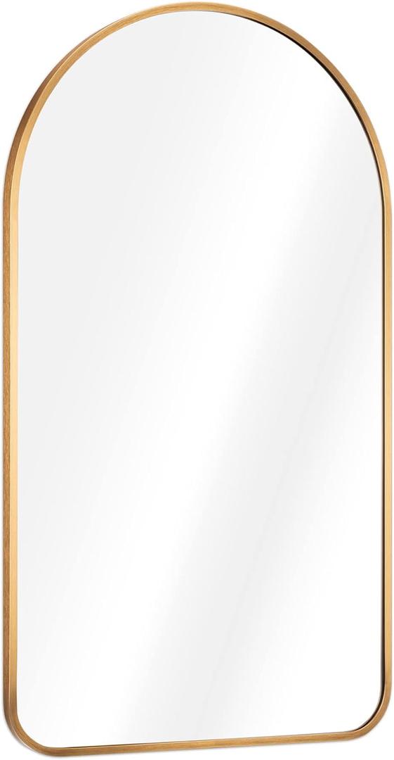 Navaris Arched Wall Mirror - Golden Arch Framed Mirror - 17.7"x31.5" Wall-Mounted Mirror with Gold Aluminum Alloy Frame for Living Room Bathroom Hall (Brushed Brass)