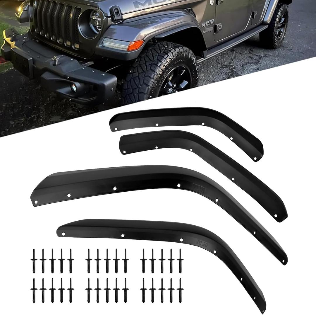 Front & Rear Fender Flares Extension Set Replacement for 2018-2024 Jeep Wrangler JL JLU Wheel Fender Liner (Fit for Sahara Low Fenders, Not fit 4xe)