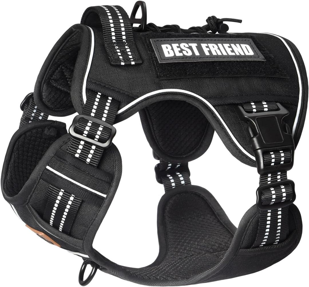 PET MARVEL Tactical Dog Harness for Medium Size, No Pull Military Dog Vest with Easy Control Handle, Molle Hoop & Loop, Adjustable Reflective Reinforced Stich for Walking Training, Black (M(Neck:16-22",Chest:22-33"))