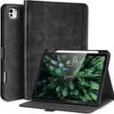 Handmade Case for iPad Pro 13 Inch (M5/M4) 2025/2024 with Pencil Holder Pocket,Magnetic Closure,Auto Sleep/Wake,Vegan Leather Folio Protective Cover,Multi Angles Stand,Black